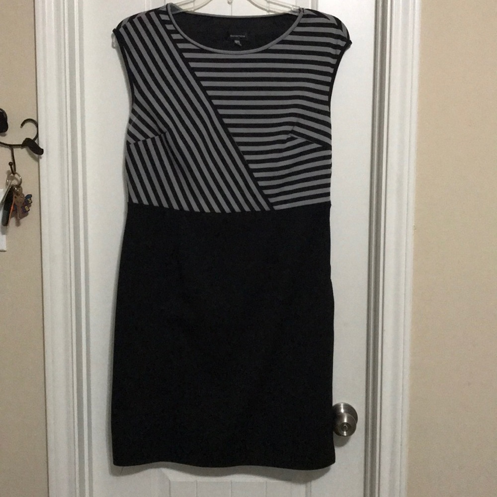 Black striped knee length dress